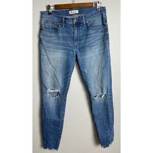 Madewell 9" Mid Rise Skinny Jeans Size 30 Frankie Wash Distressed Chew Hem J6523